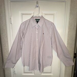 Lauren Ralph Lauren - Pink & Navy Pinstripe on White Button Down Shirt